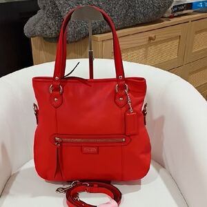 Coach Daisy Mia Leather Convertible Handbag In Vibrant Red